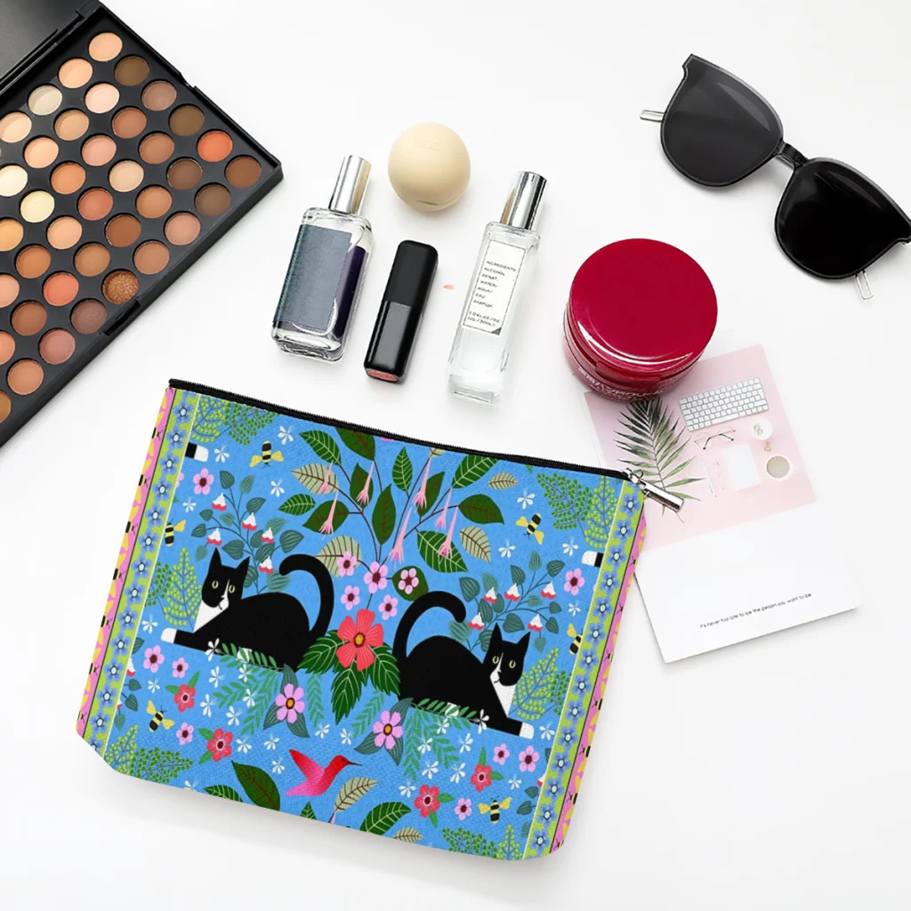 

Katie and the Hummingbird Linen Women Cosmetic Bag Art Makeup Pouch Lady Tote Purse Travel Organizer Case