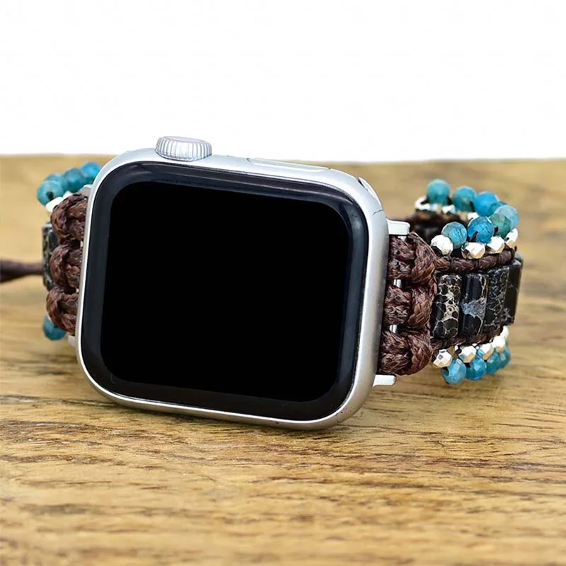 

Black Emperor Stone Woven Watchband for Apple Watch 8 Strap Vintage Bracelet for IWatch 7 5 4 Se Band 44mm 40mm 42mm