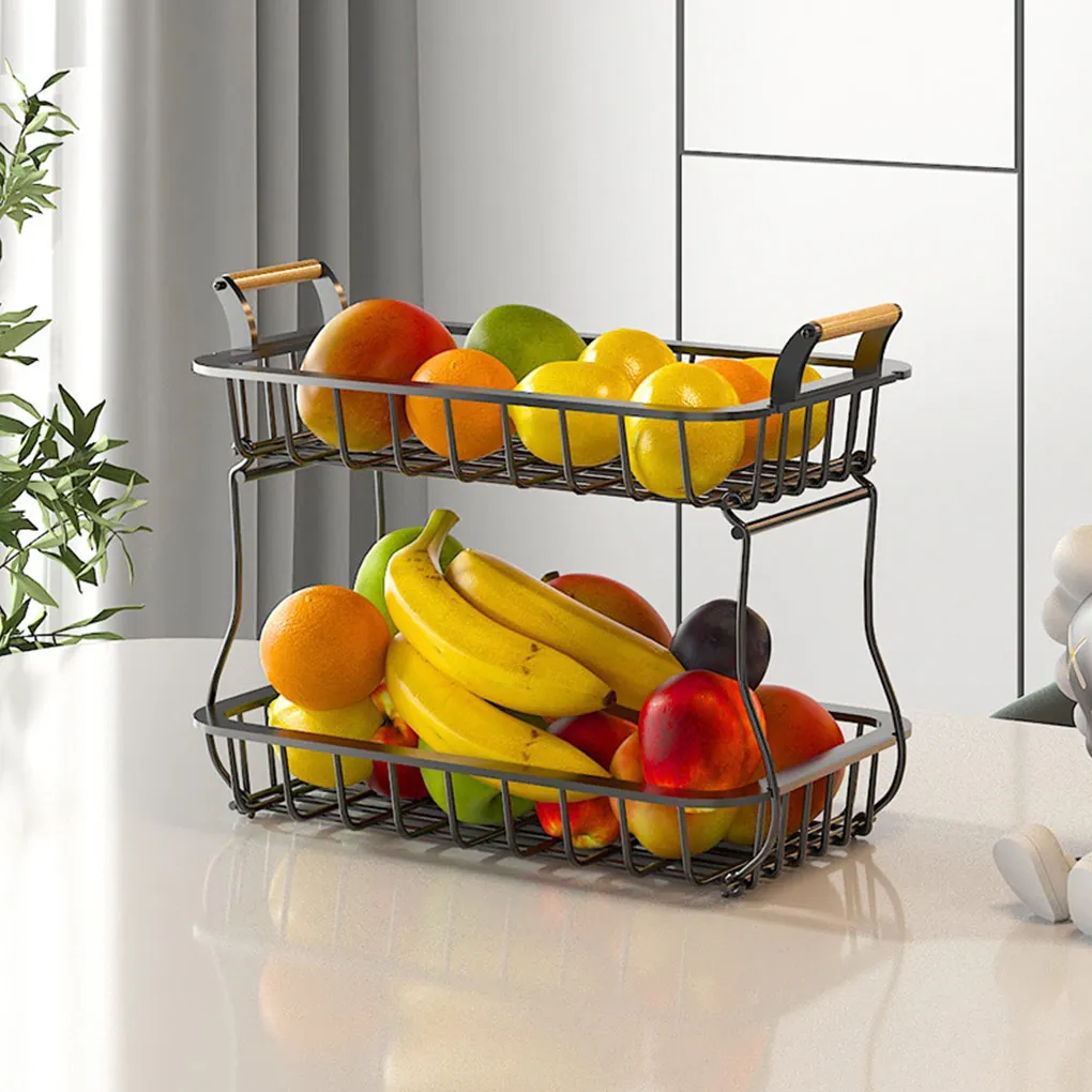 2-tier Fruit Basket Rack Vegetable Organizer Drainer Storage Kitchen Countertop Detachable Draining Holder Gadgets