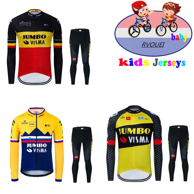 

JUMBO VISMA Kids New Team Children Cycling Jerseys Suit Long Sleeve MTB Bicycle Bike Clothes Spring/Autumn Baby Cycling Clothing