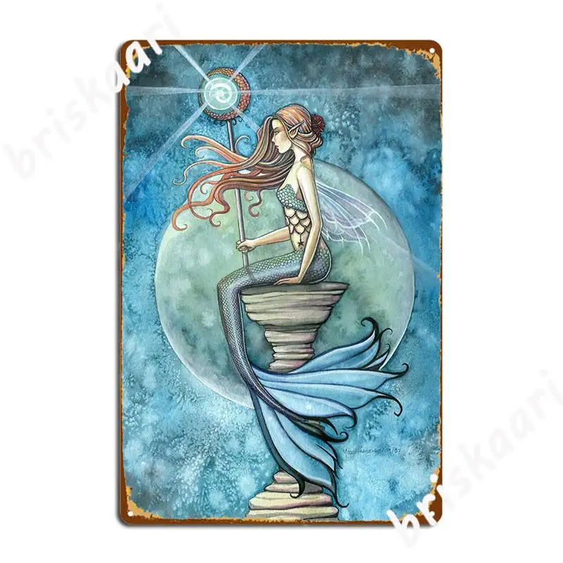 

Металлический плакат с изображением Луны и русалки, Настенный декор для клуба, бара, настенная пещера, жестяной знак, плакат
