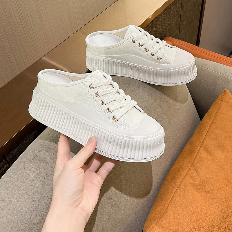 

Женские полотняные Шлепанцы из дышащей ткани, с толстой подошвой