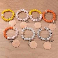 fashion charm baseball keychain for keys wood beads bracelet keyring for women accessories multicolor keychain jewelry gifts