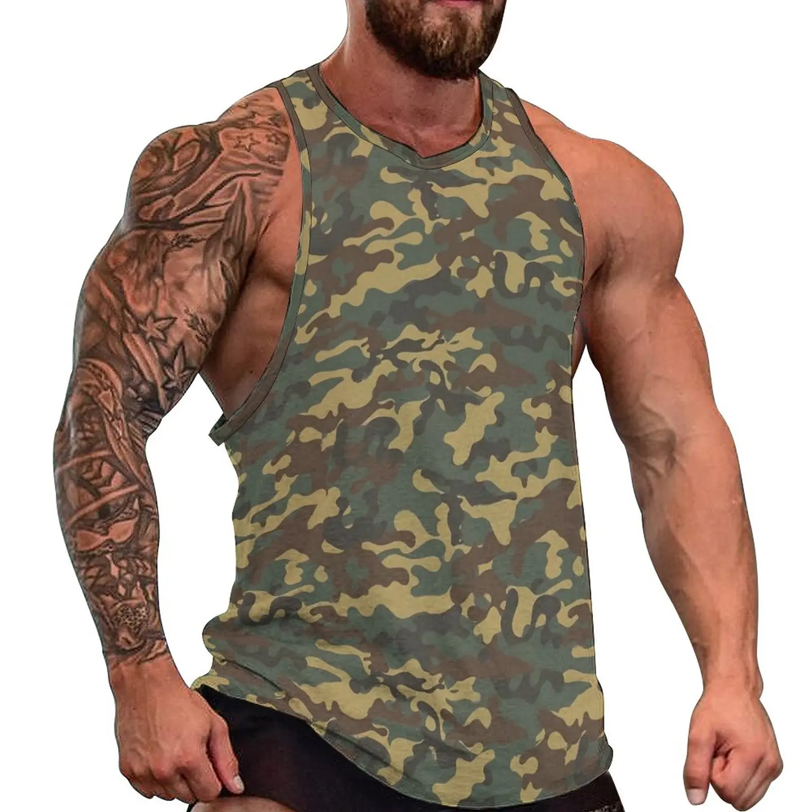 

Traditional Camo Tank Top Male Camouflage Print Workout Oversized Tops Summer Muscle Graphic Sleeveless Vests