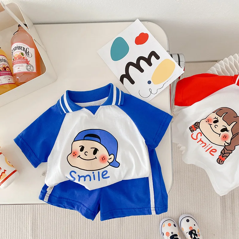 

Child Clothes Sets Summer Boys Girls Short Sleeve Tracksuit Cartoon Polo T Shrt + Shorts Thin Cotton Kids Sport Suit 2pcs