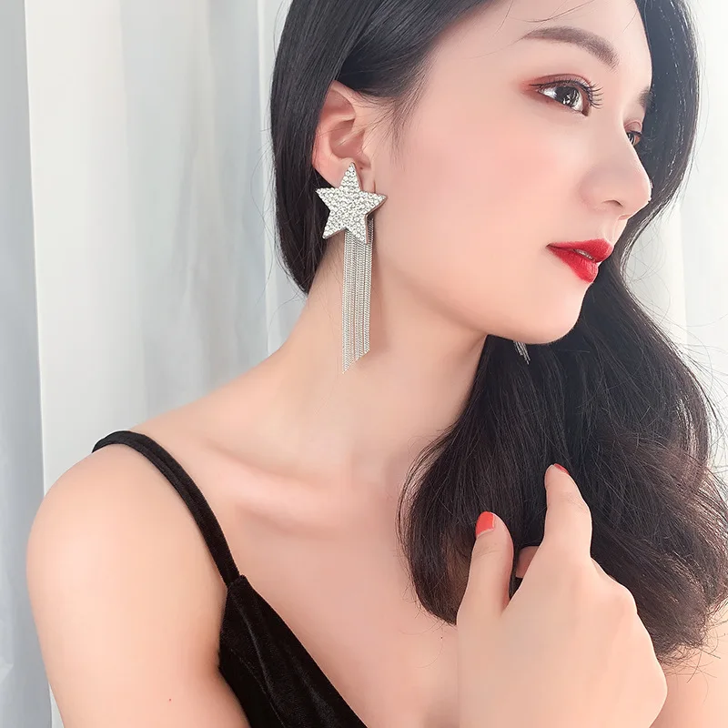 

Vintage Earrings Fashion Jewelry Five-pointed Star Tassel Long Earrings Stars Boho Statement Earrings For Women Gifts Pendientes