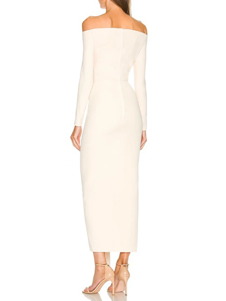 DEAT Элегантное платье с разрезом на шее и оборками спине эластичное женское