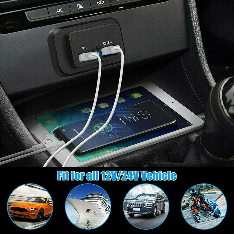 pd type c usb port car fast charger socket power outlet panel mount waterproof mobile phone charger for car boat caravan free global shipping
