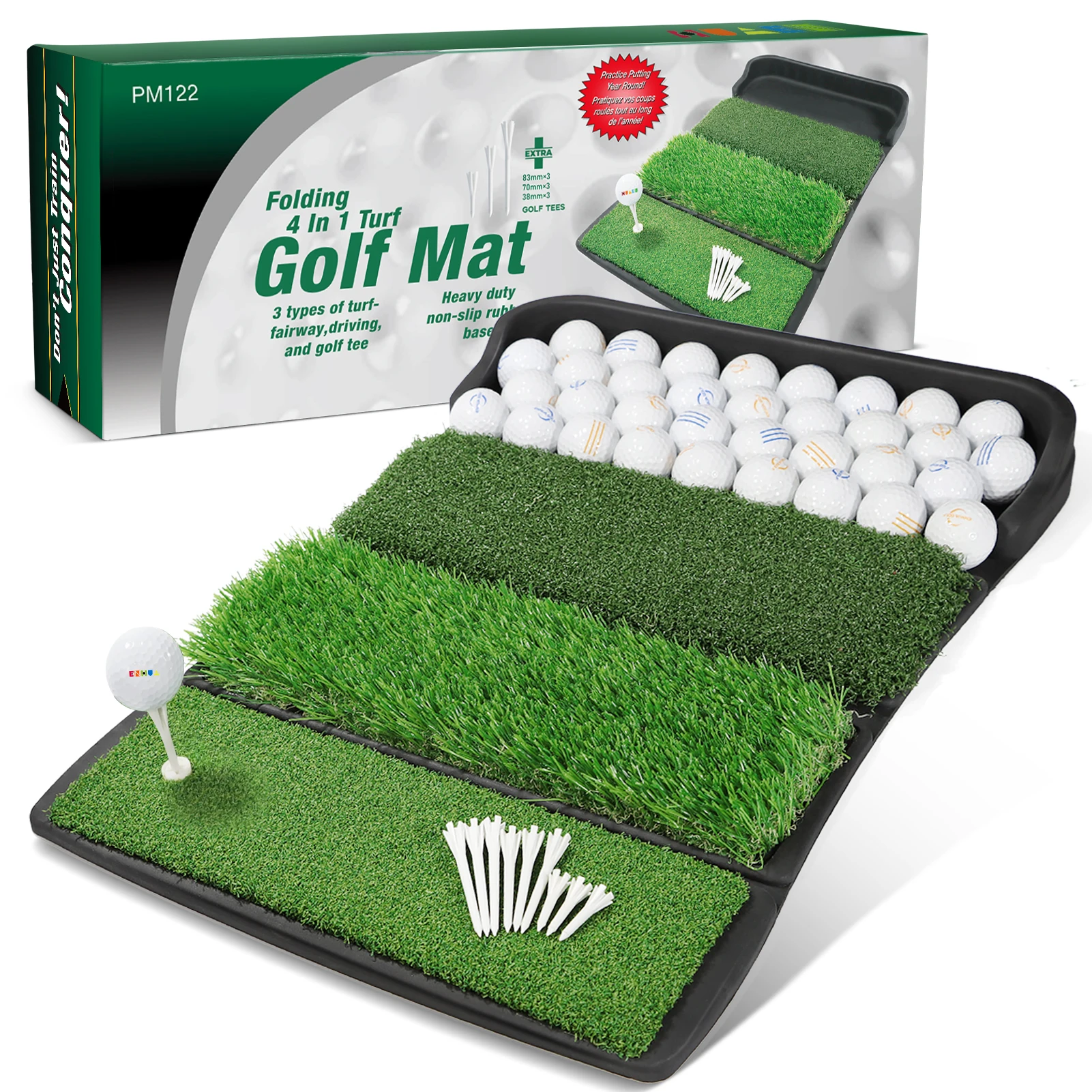 Golf Mat Practice Design Collapsible 4-in-1 Hitting Mat With Ball Tray Golf Hitting Mat Attack Portable Driving Golf Practice