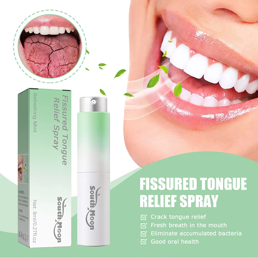 

8ml Fissured Tongue Relief Spray Breath Freshener Spray Regulates Oral Health Mint Flavor Natural Essence Mouth Health Care