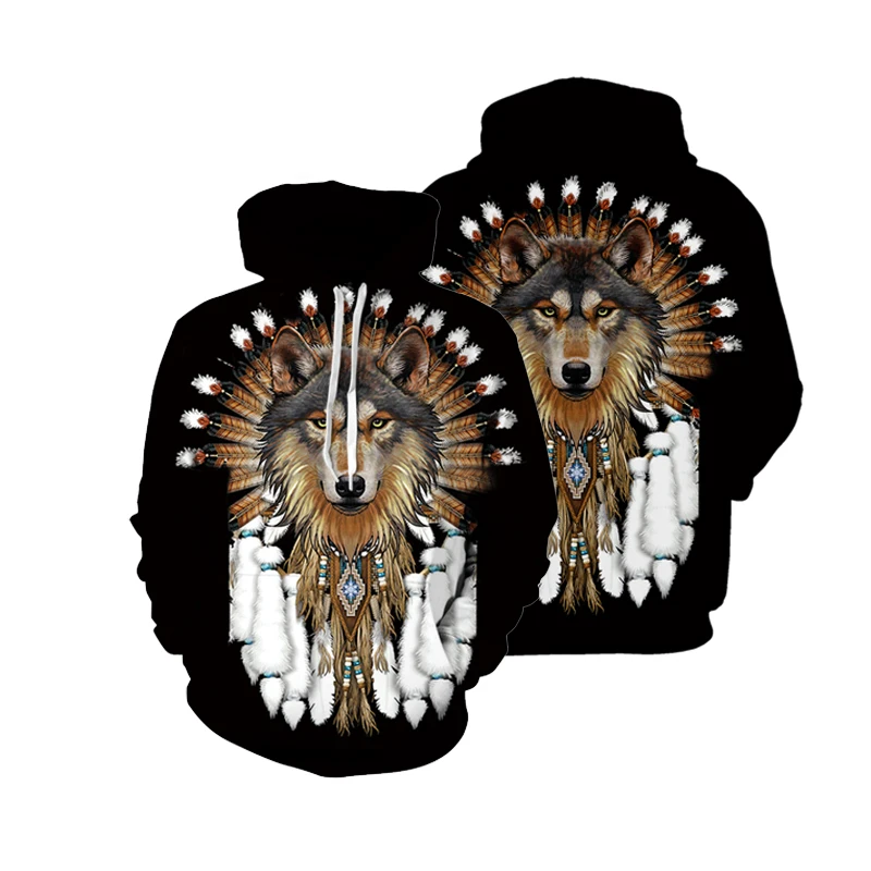 

3D Printing Indian Wolf men's Hoodie high-quality Casual Men And Women Couples long-sleeved multi-size Boy And Girl Sweater