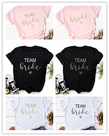 

Футболка Birde Team с надписью для невесты и девушек, повседневная черная рубашка с коротким рукавом, с графическим принтом, для свадьбы, для бак...