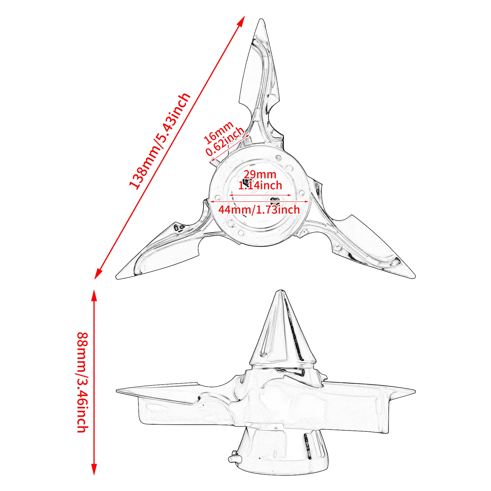 Мотоциклетный спиннинг с лезвием и передней осью Черная/хромированная крышка