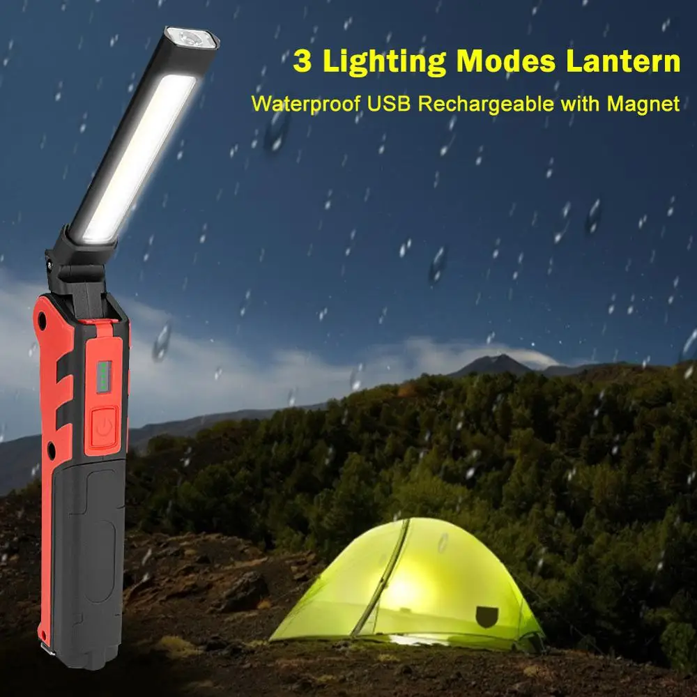 

ZK30 USB Rechargeable Working Light Camping Flashlight Waterproof Torch Built-in Battery COB LED Lantern with Magnet/Hook