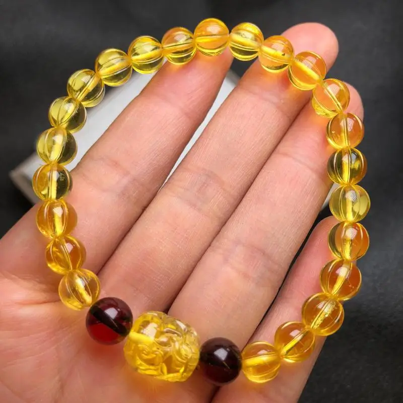 

Natural Golden Amber Pixiu Bracelet Pulsera Fengshui Women Beeswax Bangle Baltic Amber Wealth Brave Troops Lucky Amulet Bracelet