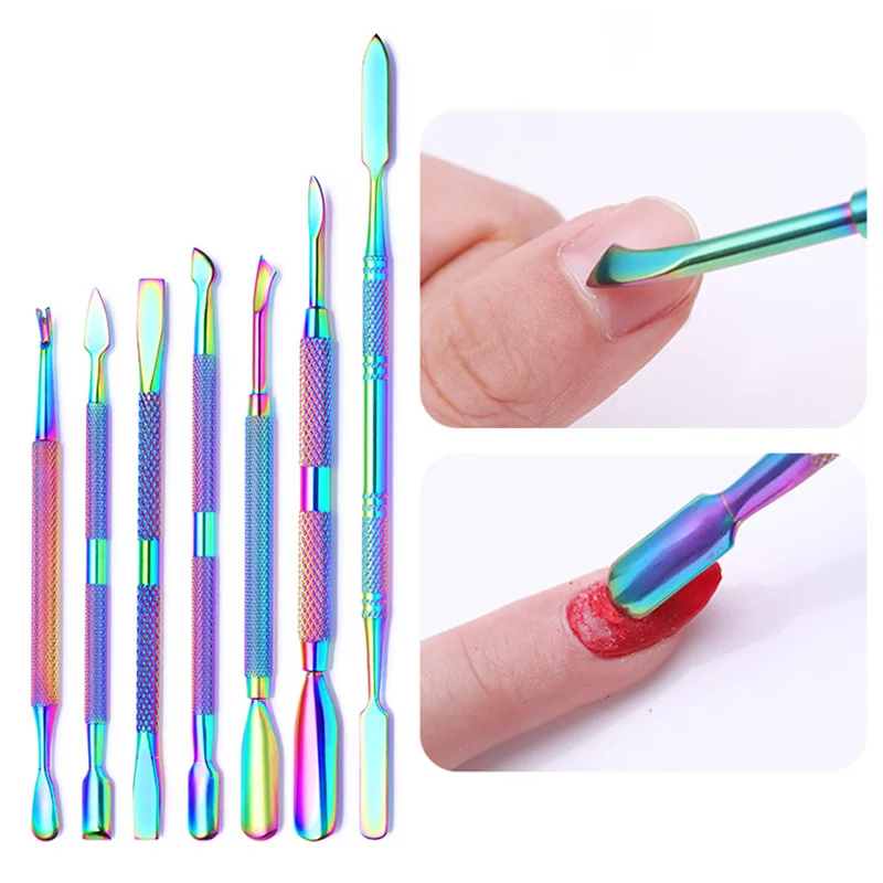 

Двусторонняя металлическая Толкатель для кутикулы из нержавеющей стали, пилка для ногтей, средство для удаления омертвевшей кожи, инструме...