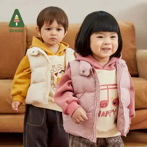 Детский пуховой жилет Amila, новинка зимы 2022, милая многоцветная Верхняя одежда без рукавов и пальто, детская одежда