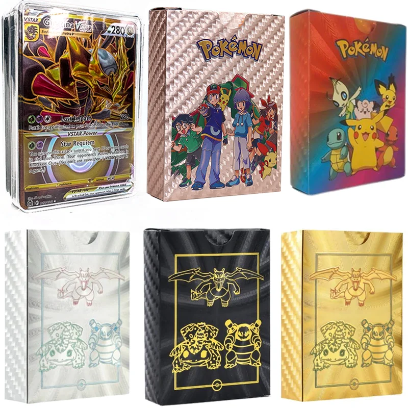 

Genuine Anime Pokemon Pikachu Charizard English French German Colourful Silver Black Gold Foil Card Battle Game Collection Cards