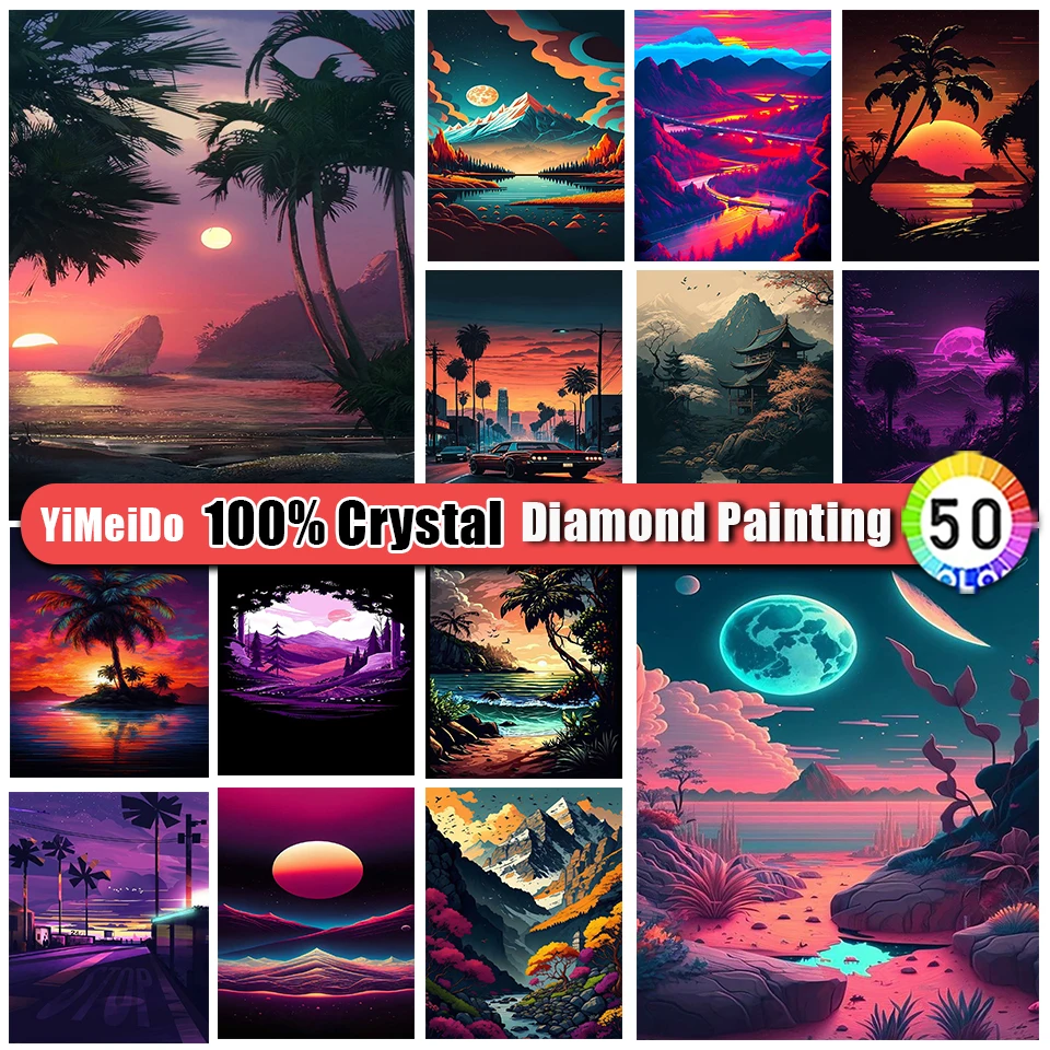 

YiMeiDo 100% Crystal Diamond Painting Beach Landscape 5D Rhinestone Diamond Embroidery Scenery Mosaic Cross Stitch Home Decor