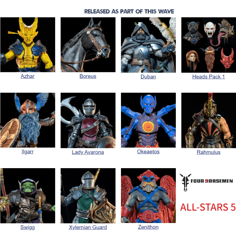 

In Stock Four Horsemen Mythic Legions ALL-STARS 5 LINE-UP 7inch 17CM Action Figures Toy Gift Collection Hobby