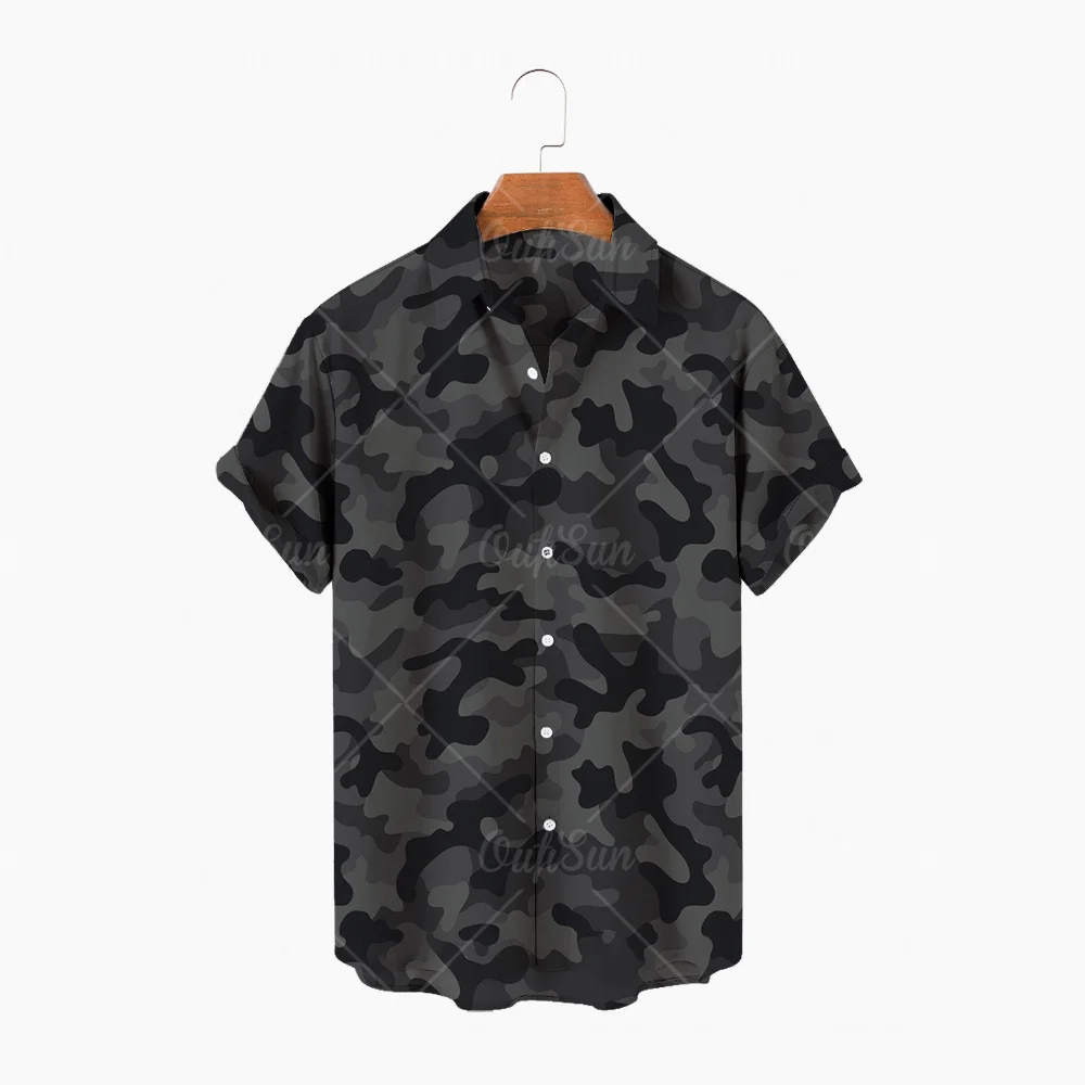 

2022 Summer Men's Beach Shirt Camouflage Print Short-sleeved Lapel Button Casual Hawaiian Shirt Men's Streetwear S-5XL