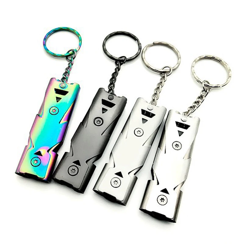 

Stainless Steel Whistles Double Pipe High Decibel Emergency Survival Whistle Keychain Cheerleading Whistle for Camping