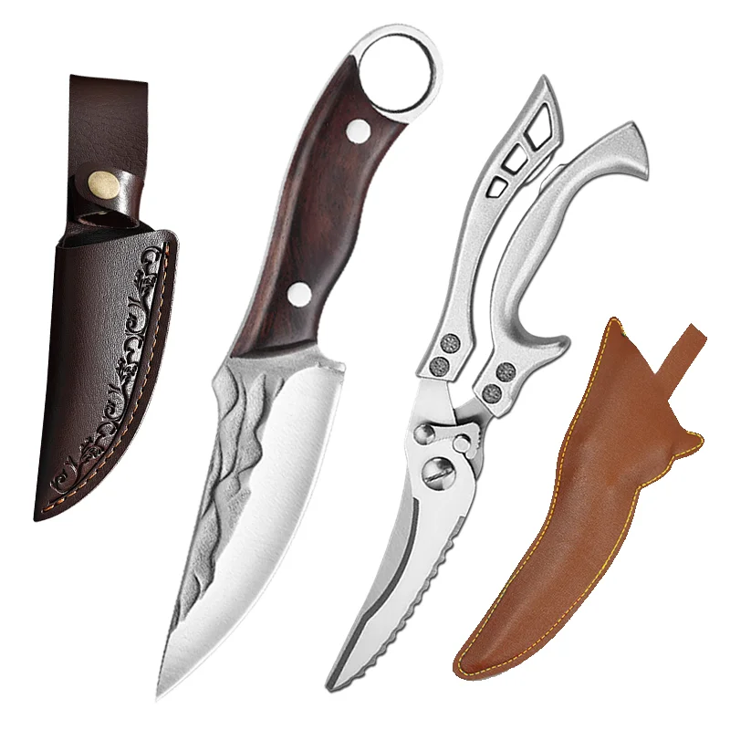 

Кованый нож-Кливер из нержавеющей стали, нож шеф-повара для мяса, фруктов, рыбалки, охоты, кемпинга, кухни, ножницы для куриных костей с крышкой