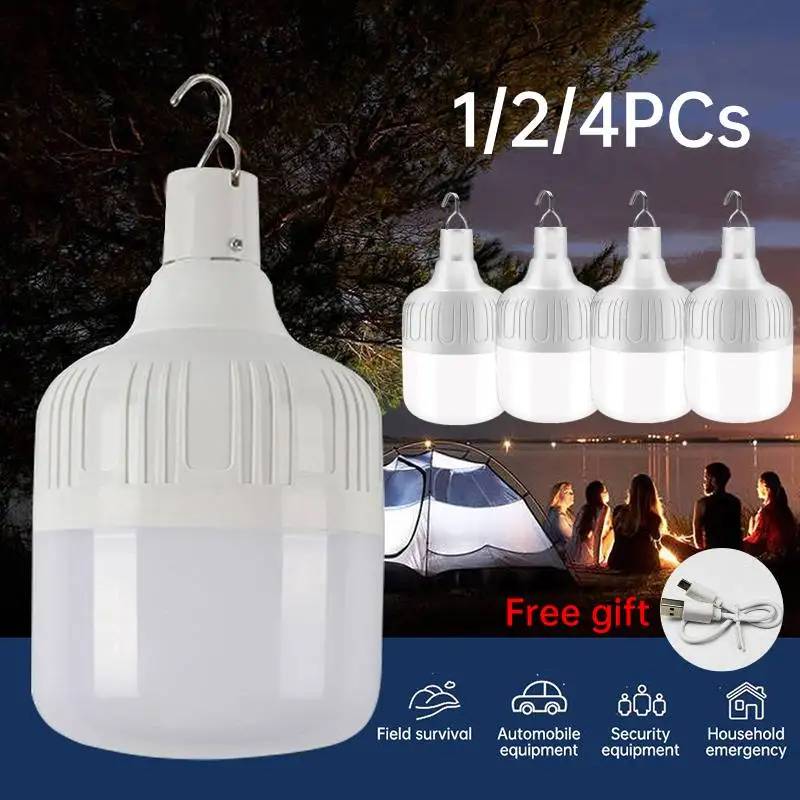 

1/2/4PCs USB Rechargeable Camping LED Lights 60 80 100W Portable Emergency Bulb LED Lamp Hiking Camping Fishing Night Lantern