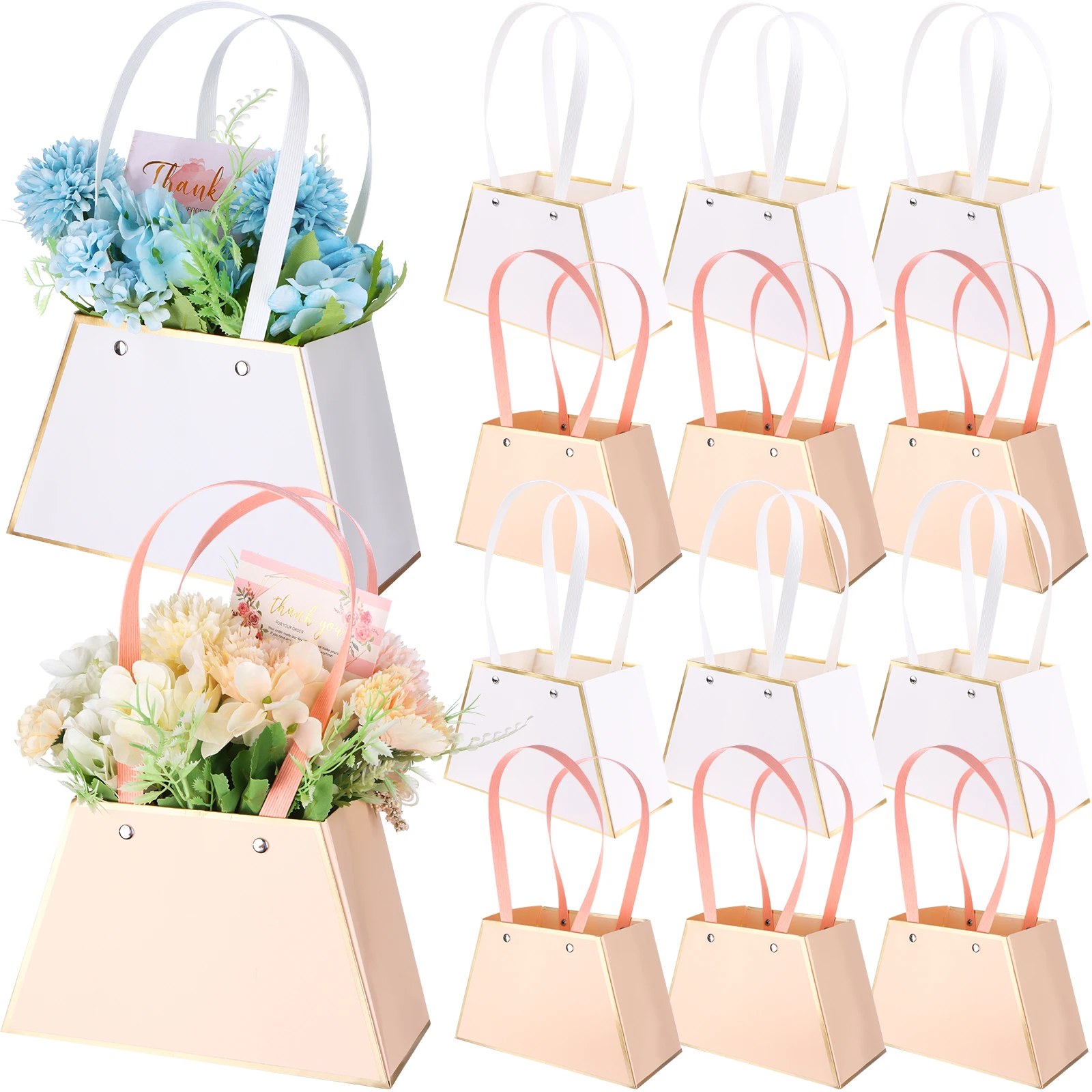 

37YIMU 20 Pcs Waterproof Gift Bags Bouquet Wrapping Paper Bag with Handle Portable Trapezoidal Flower Boxes for Wed