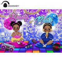 allenjoy beauty or beats theme gender reveal backdrop baby shower disco vintage radio neon music shiny photozone background