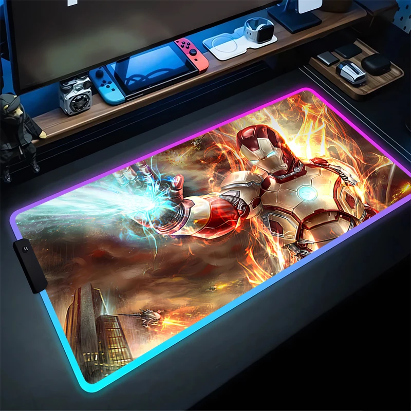 Большой игровой коврик для мыши RGB I-Iron Man нескользящий компьютерной клавиатуры
