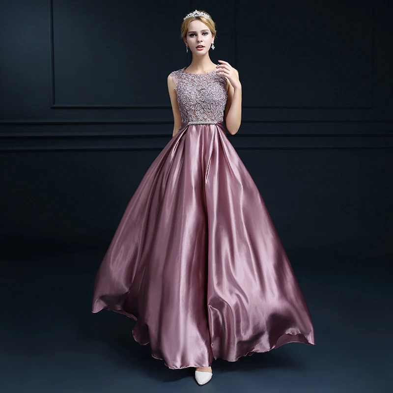 

Elegant Evening Dress Long Appliques Lace Banquet Party Dress Stunning Satin Prom Dresses Robe De Soiree vestido de festa