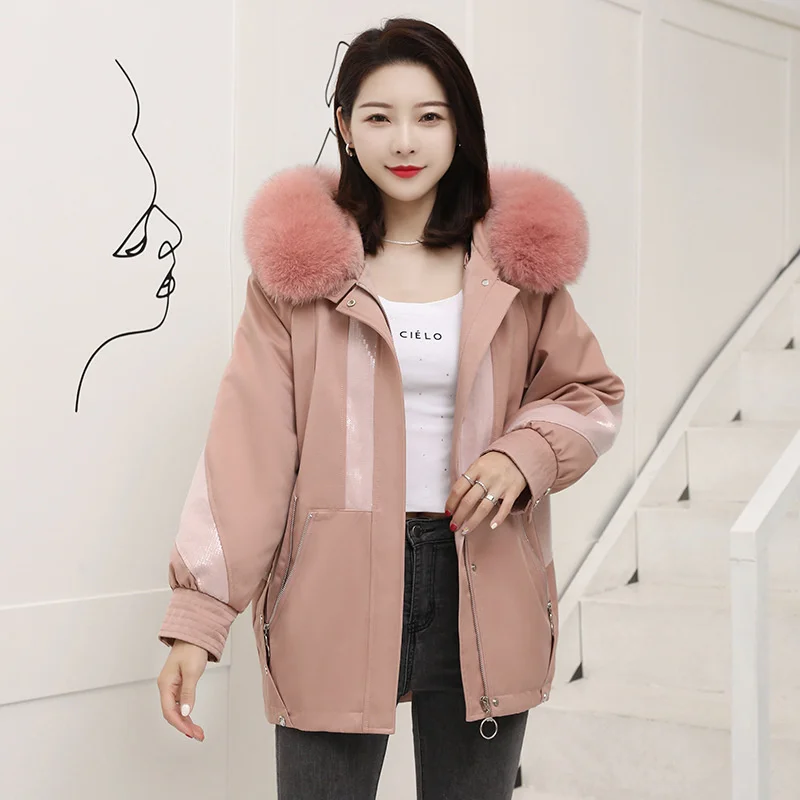 

Coat Ladies Winter New Fur Fox Fur Collar Coat Women Parkas Hooded Rabbit Fur Liner Lady Outwear Casaco Inverno Feminino