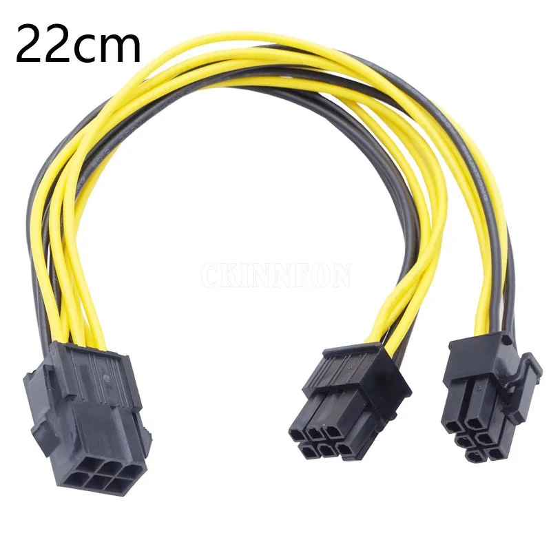 50Pcs 22cm 6pin Female to Dual 6pin Male Graphics Card Power Cord 6p to Dual 6p Graphics Card Extension Cable