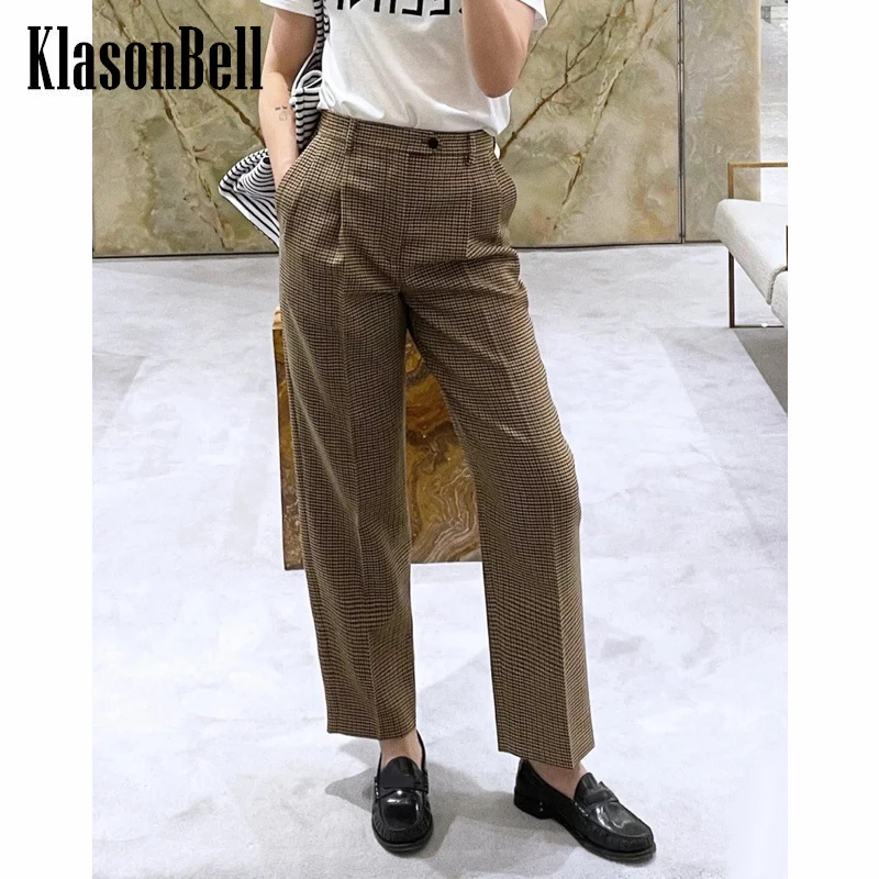 10.26 KlasonBell Temperament Elegant Pleated Design Houndstooth Straight Pants Women