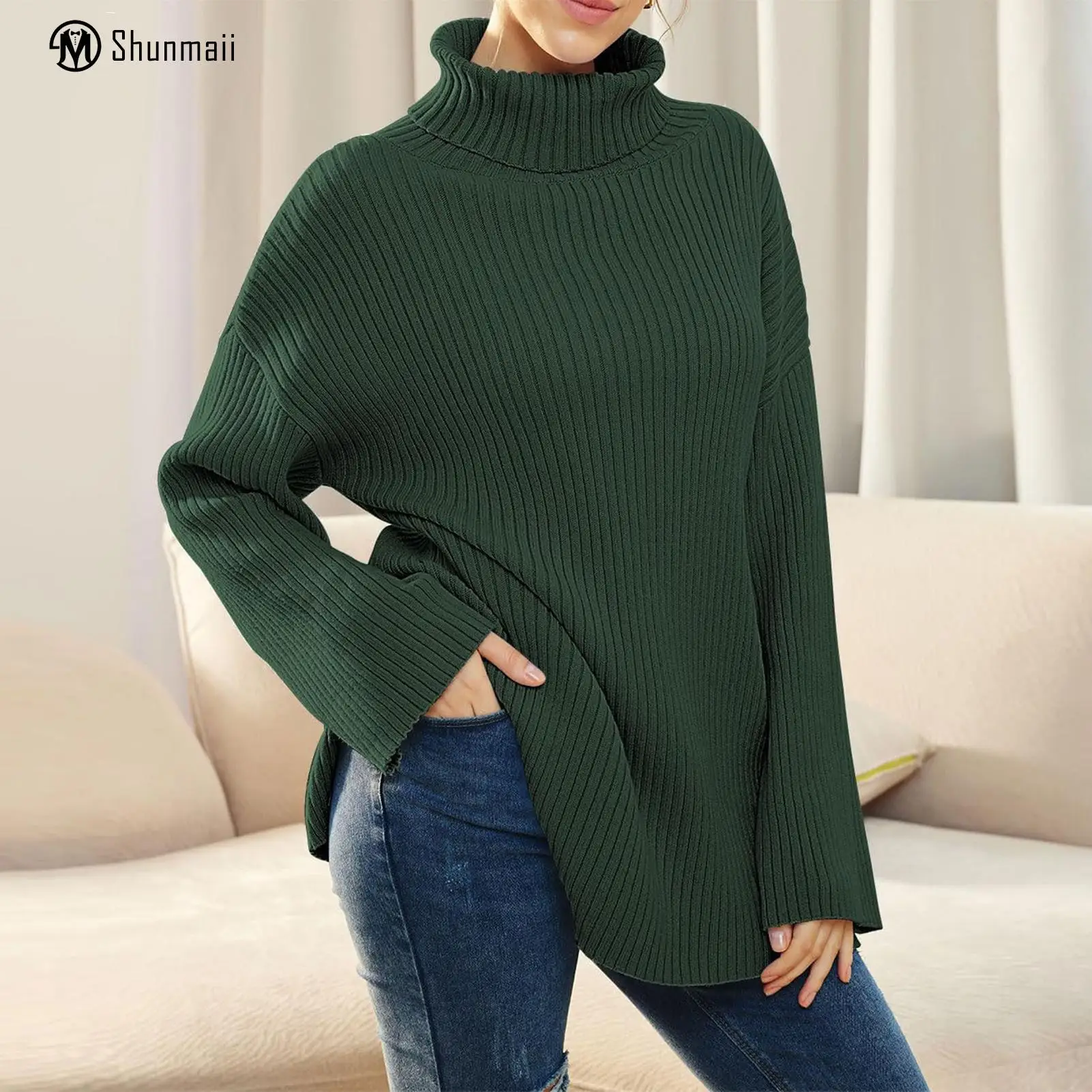 

Ladies Oversized Knitted Sweaters Stretch Solid Lounge Sweater Cozy Solid Elegant Leisure Winter Outerwear for Female