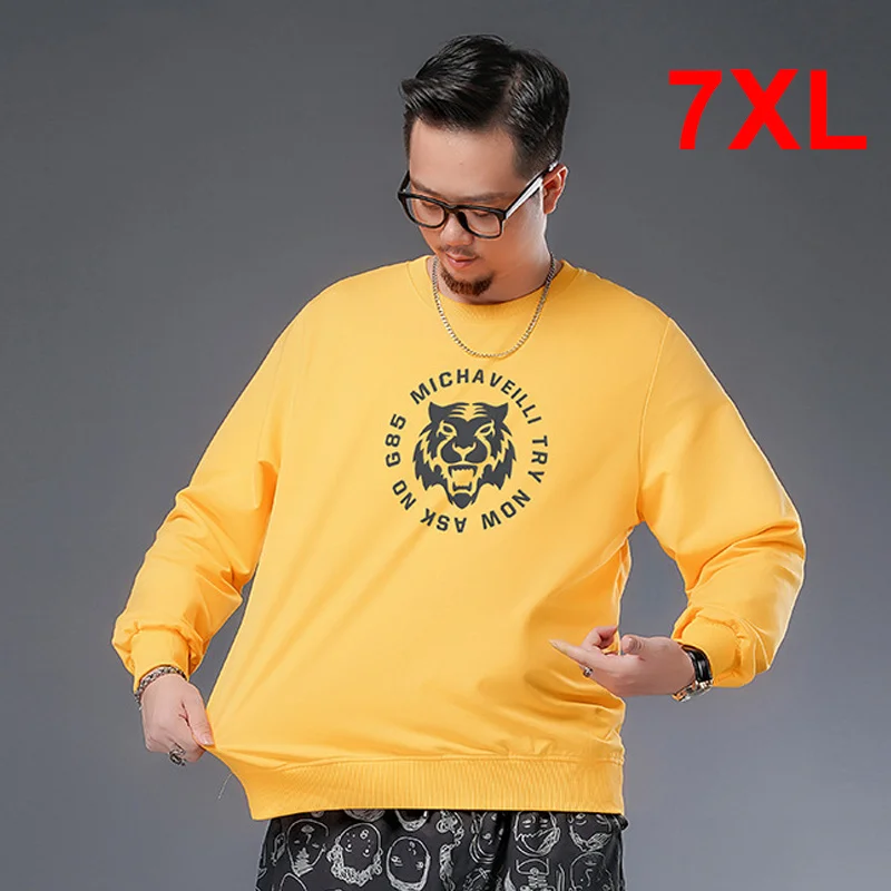 

7XL Plus Size Yellow Sweatshirts Men Autumn Sweatshirt Fashion Tiger Head Print Pullover Male Baggy Big Size Tops