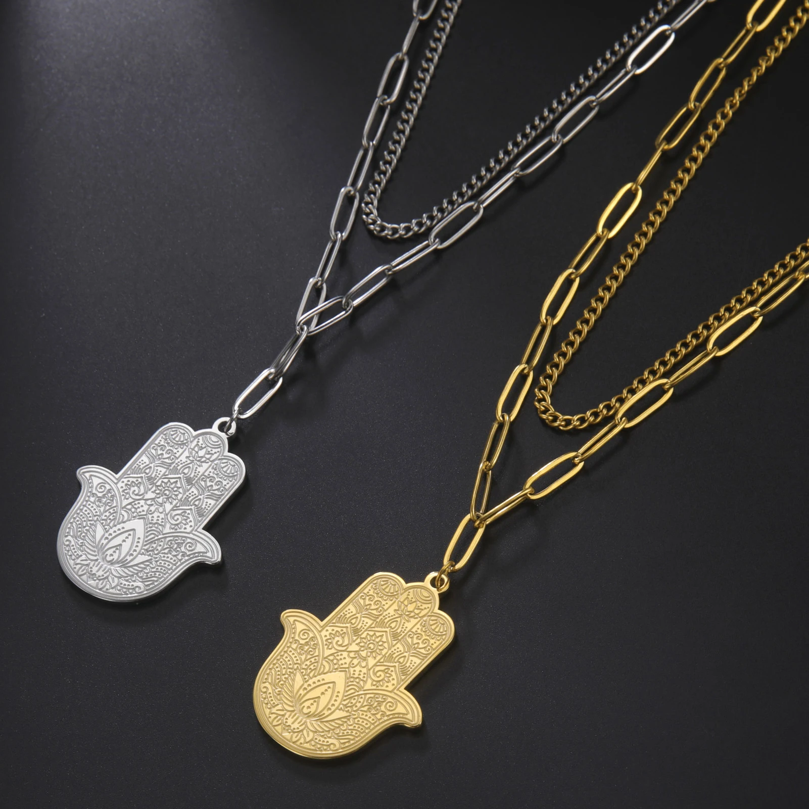 LIKGREAT Хамса ручная подвеска из нержавеющей стали ожерелье для мужчин удача Пальма