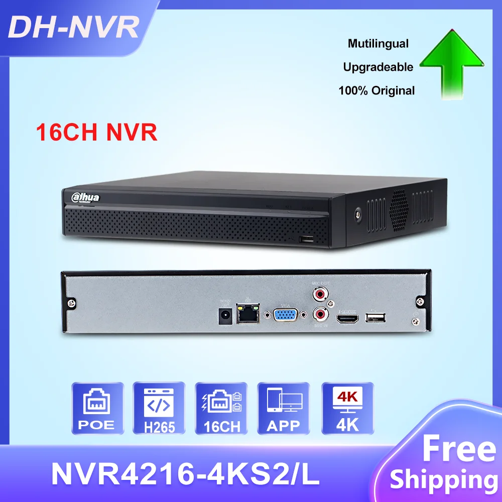

Dahua 4K 16CH 1U 2HDDs Network Video Recorder NVR4216-4KS2/L AI by Camera Face detection IVS people counting SMD Smart Recording