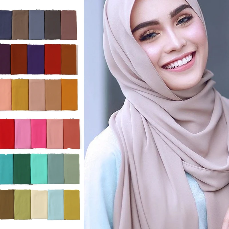 2022 Women Hijab Scarf Solid Chiffon Soft Lady Shawls And Wraps Long Size Pashmina Bandana Foulard Female Silk Scarves Headband