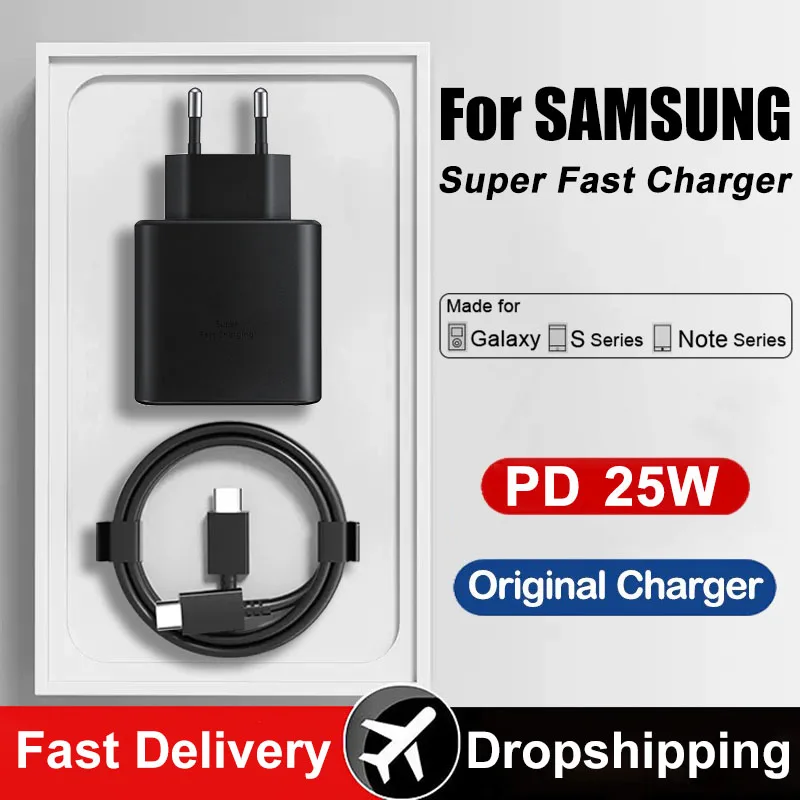 

For Samsung Original 25W USB Type C Charger For Samsung Galaxy S20 S21 S22 S23 Ultra Note 10 20 Plus Charger Fast Charging Cable