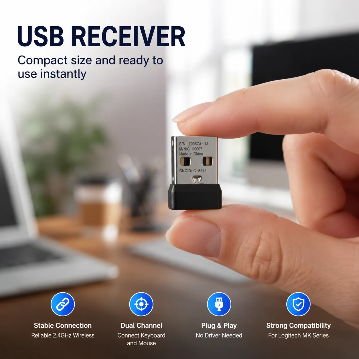 Фото Мини-USB-приемник для Logitech MK220 MK235 MK240 MK250, аксессуары для беспроводной клавиатуры и мыши Nano, замена черного USB-приемника №1