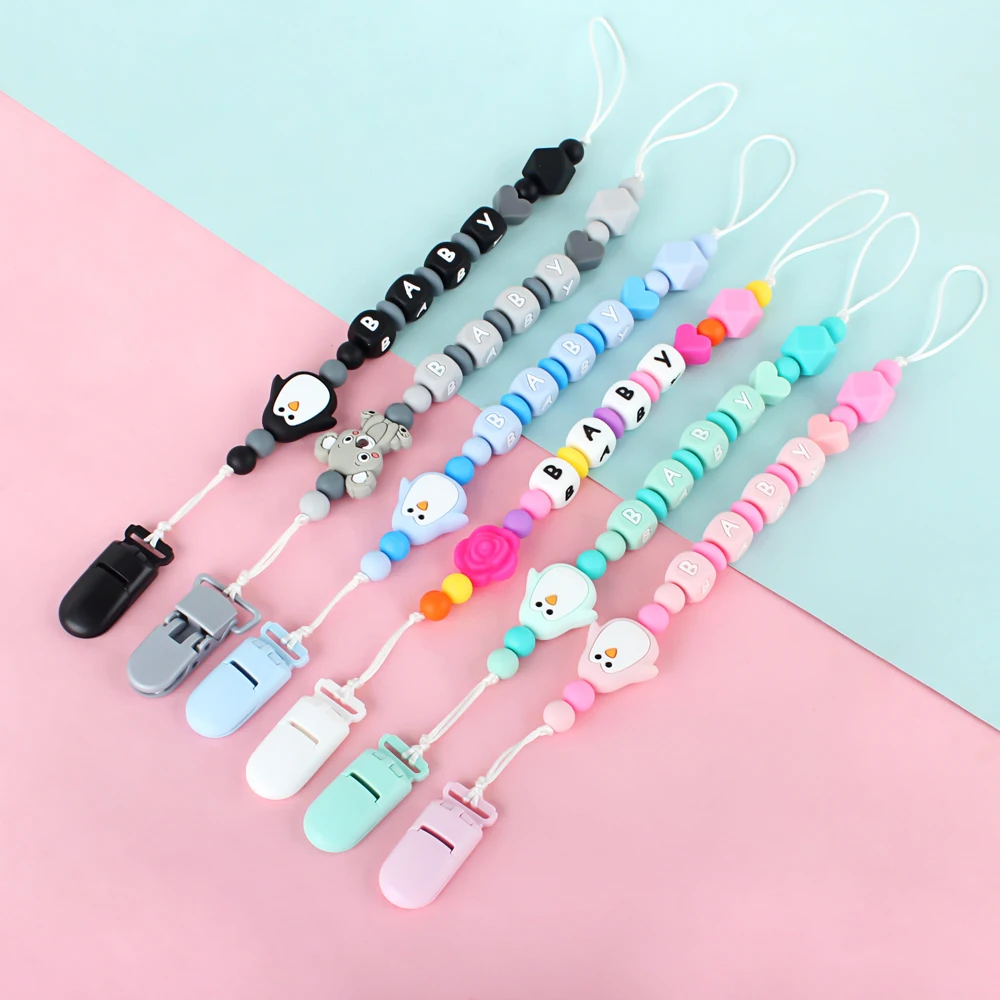 

Customizable Letter Pacifier Clips Chain Pendants for Baby Infant Chew Leash Nipple Holder Teether Creative Gift Baby Teether