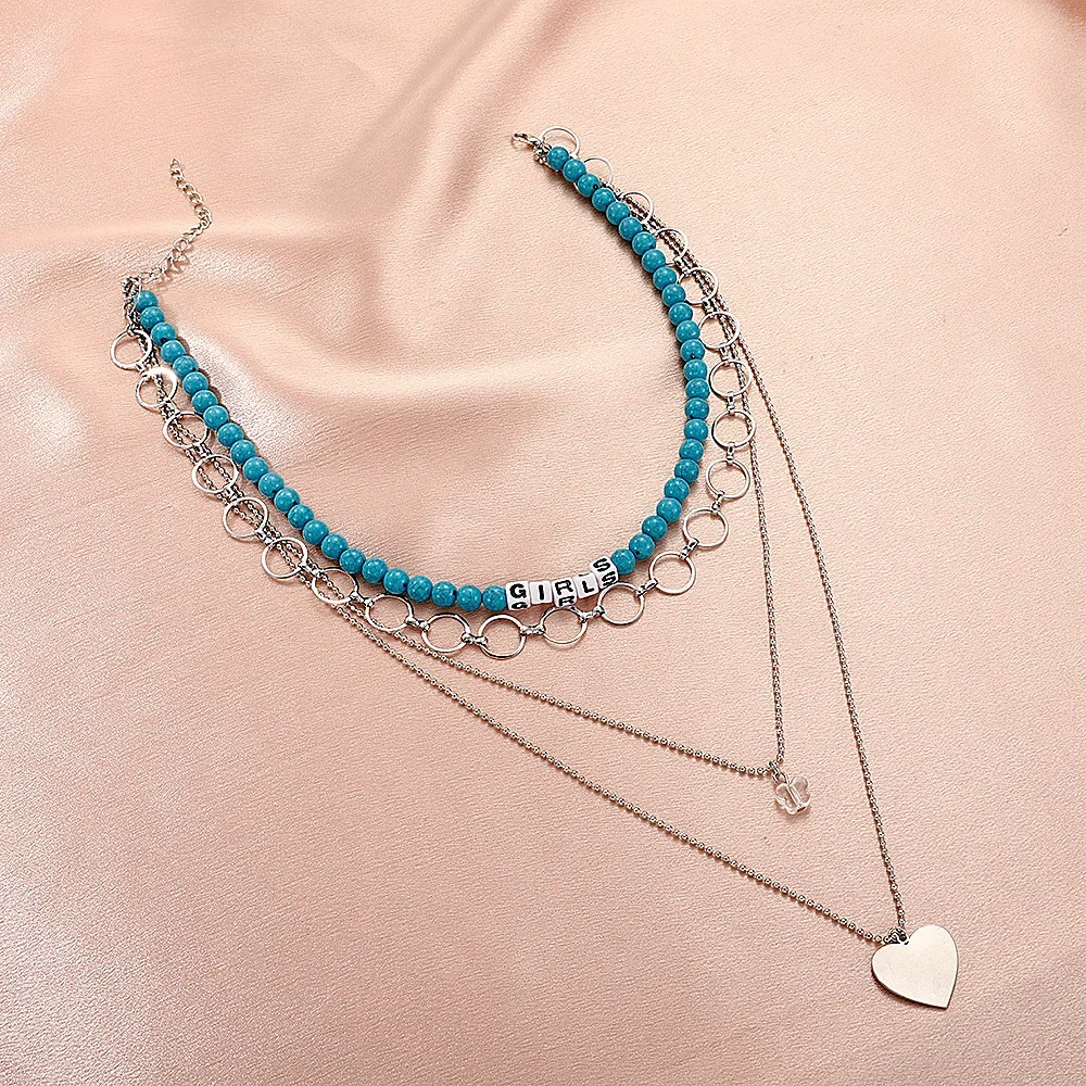 Чокер многоуровневый с буквами и бусинами Женский модное ожерелье-цепочка в