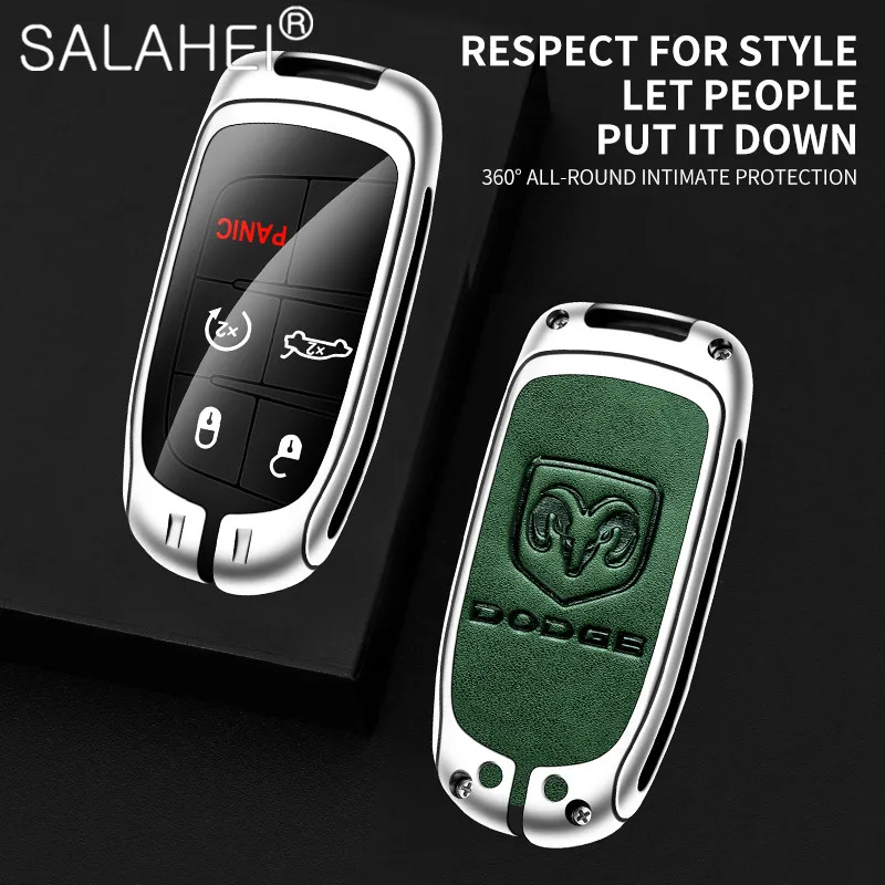 

Metal&Leather Car Key Case Cover Bag Holder Protector Fob For Dodge Dart Charger Challenger Ram 1500 Journey Durango Accessories
