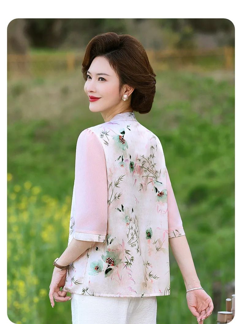 Женская шифоновая футболка в китайском стиле с принтом лягушки и средним рукавом