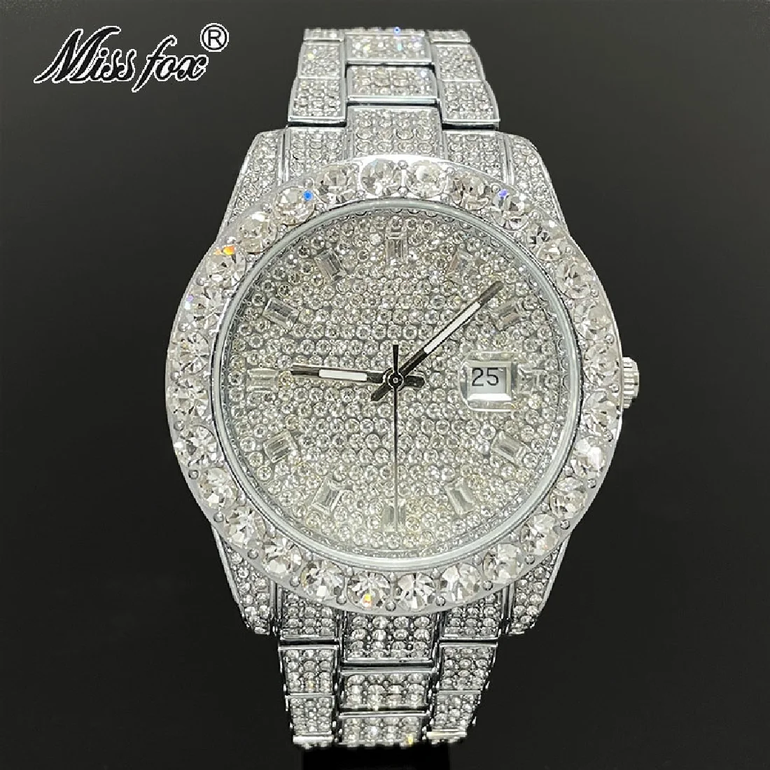 

MISSFOX Luxury Mens Watches Hip Hop Brand Fashion Quartz Wristwatches Iced Out Diamond Waterproof Clock Male Free Shipping Reloj