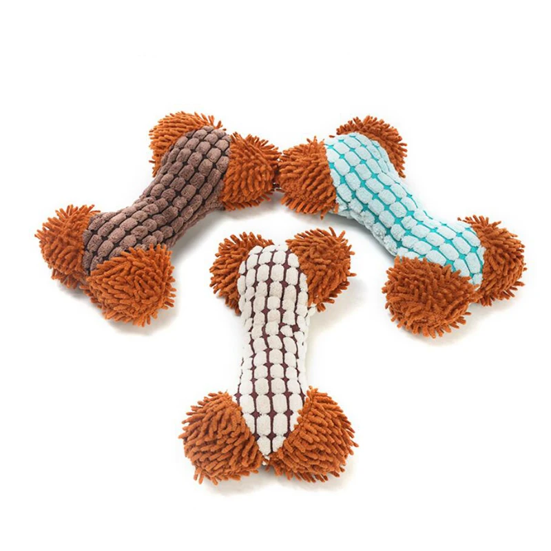 Plush Bone Puppy Squeaky Teething Chew Toys For Aggressive Chewers Small Breed Dogs Chihuahua Yorkie