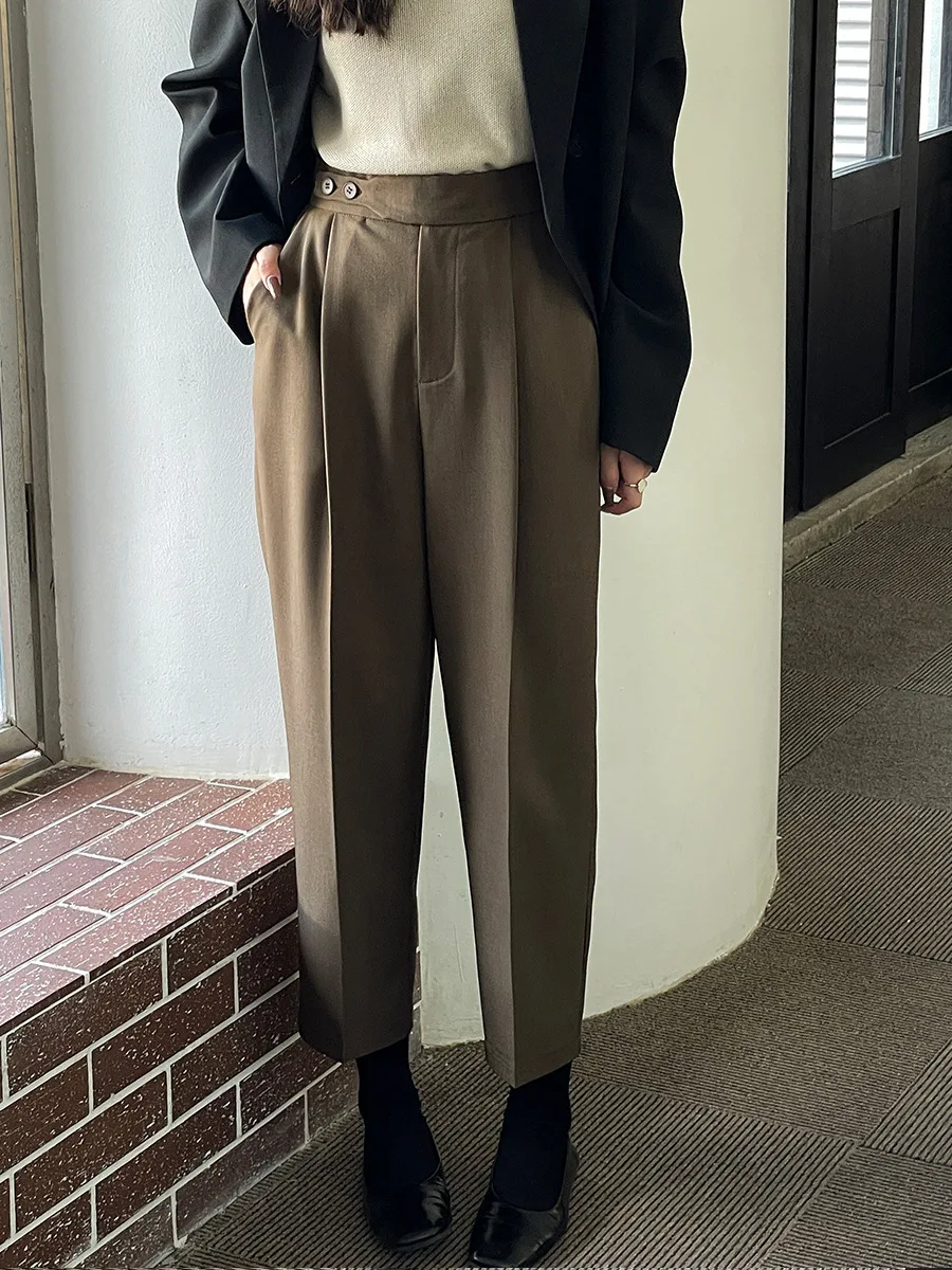 

ZHISILAO новые офисные женские прямые брюки женские винтажные брюки до щиколотки с высокой талией Осень 2023