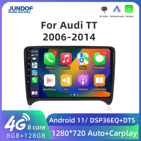 Jundof 4G + 64G для Audi TT MK2 8J 2006-2014 2din Автомагнитола Android Авто Carplay мультимедийный DVD-плеер навигация GPS